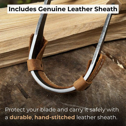 Inshave Half-Rounded Drawknife 9.5 cm by Sharky Forged Steel Tools with ash wood handles and leather sheath
