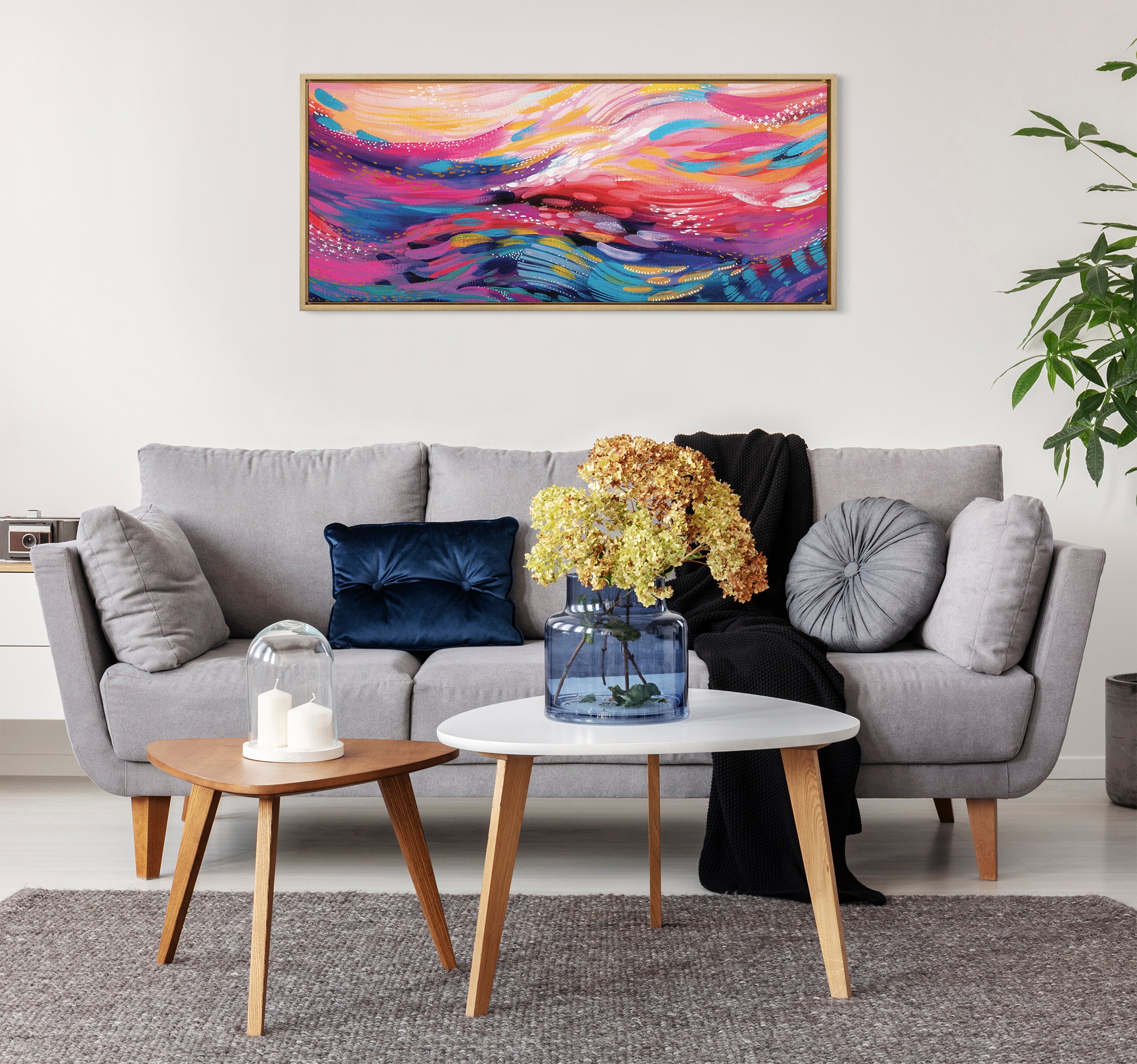 Sylvie Brush Strokes 90 Framed Canvas by kateandlaurel - product image 4 for Resin Society