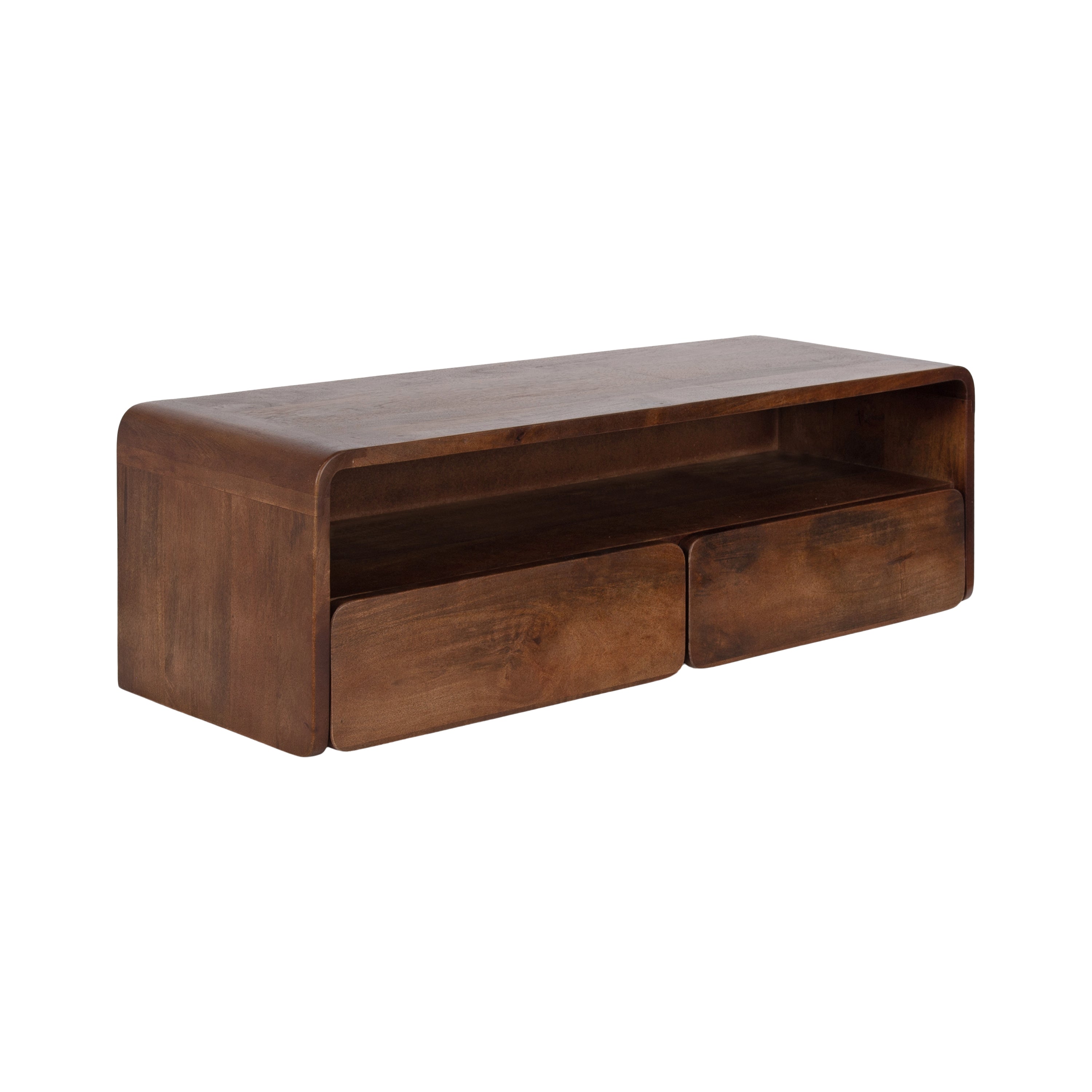 Kato Wood Floating Console Table in a modern interior showing wood grain and storage drawers