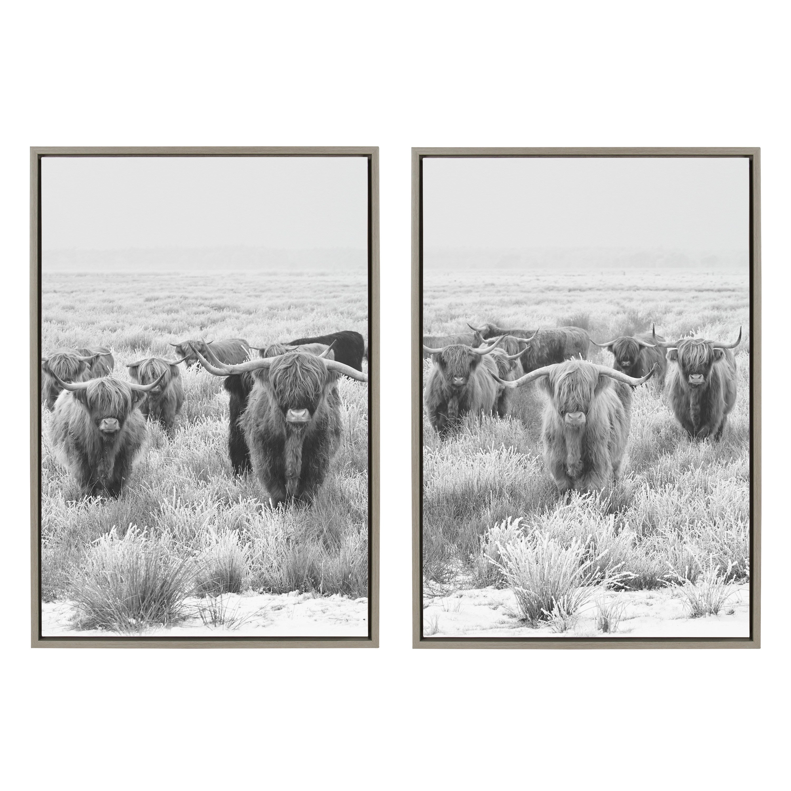 Sylvie Herd of Highland Cows Framed Canvas by The Creative Bunch Studio by kateandlaurel - main product image for Resin Society