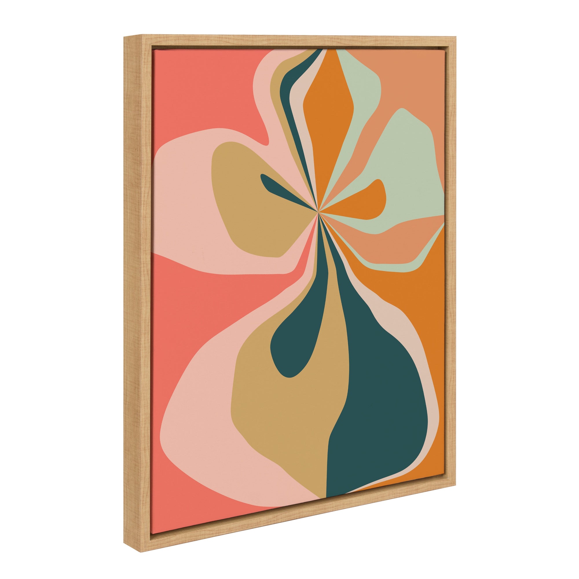 Sylvie Morning Hibiscus framed canvas art showing vibrant hibiscus flowers with a natural polystyrene frame