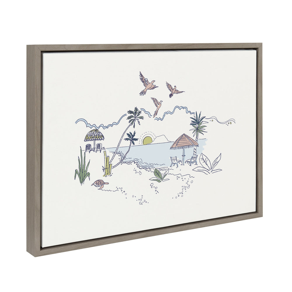 Sylvie Tropical Beach Scene Framed Canvas by The Creative Bunch Studio by kateandlaurel - main product image for Resin Society