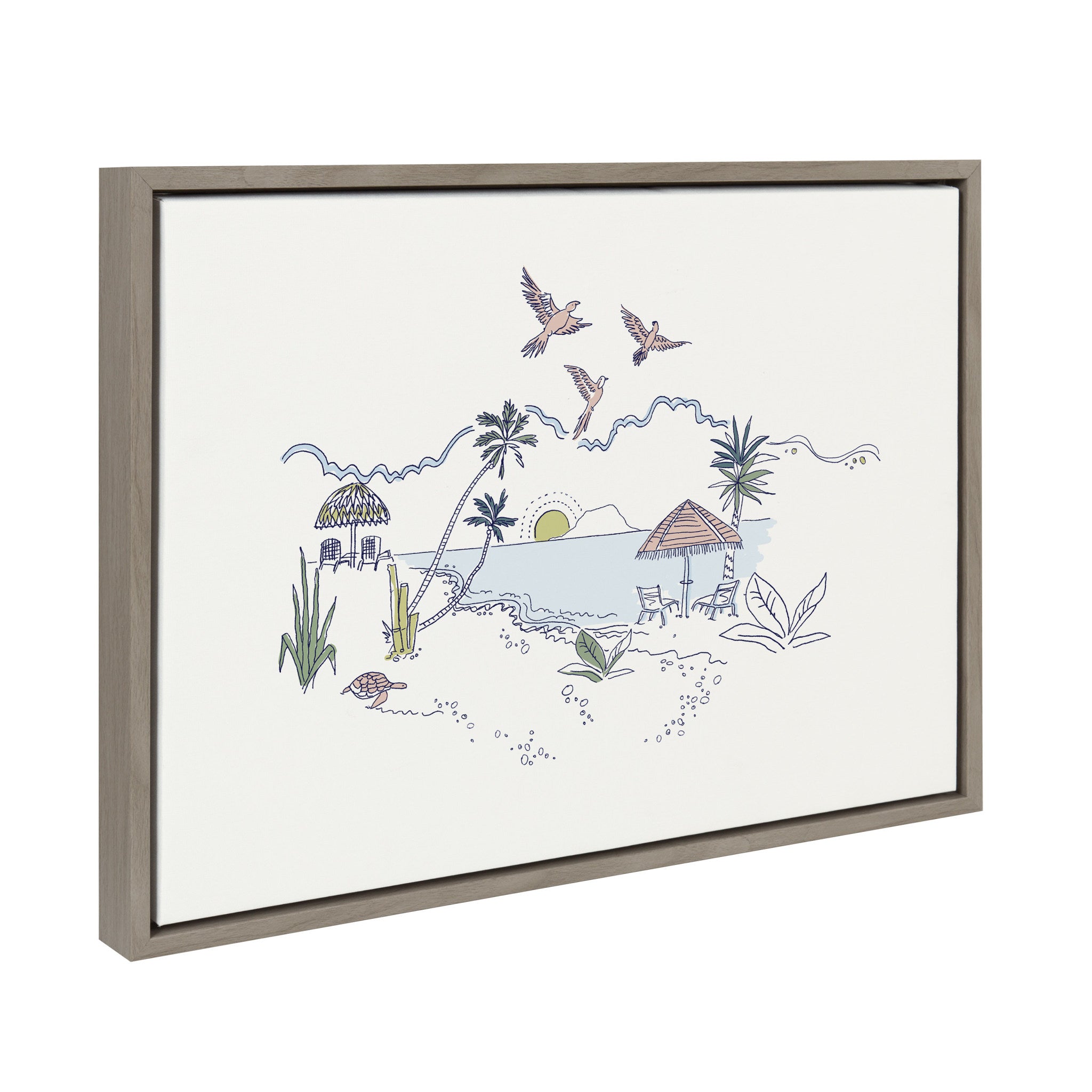 Sylvie Tropical Beach Scene Framed Canvas by The Creative Bunch Studio by kateandlaurel - main product image for Resin Society