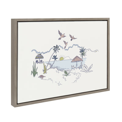 Sylvie Tropical Beach Scene Framed Canvas by The Creative Bunch Studio by kateandlaurel - main product image for Resin Society