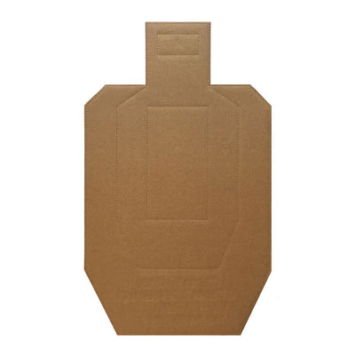 IPSC cardboard target showing white and brown dual-sided design