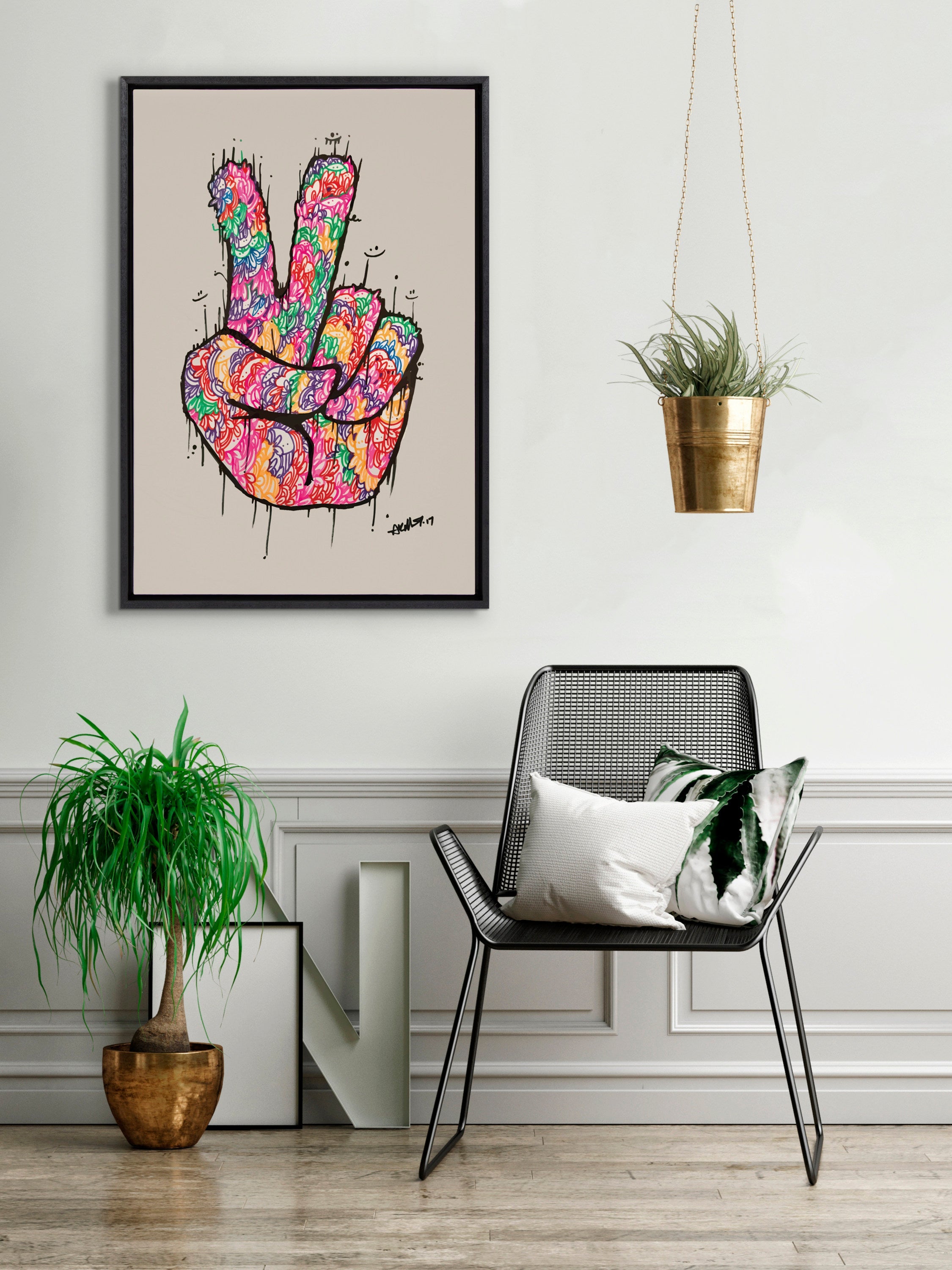 Sylvie Peace Sign Framed Canvas by kateandlaurel - product image 12 for Resin Society