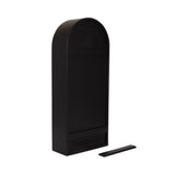 Tall black arch-shaped wall shelf with a flat base and a narrow detachable horizontal piece lying in front.