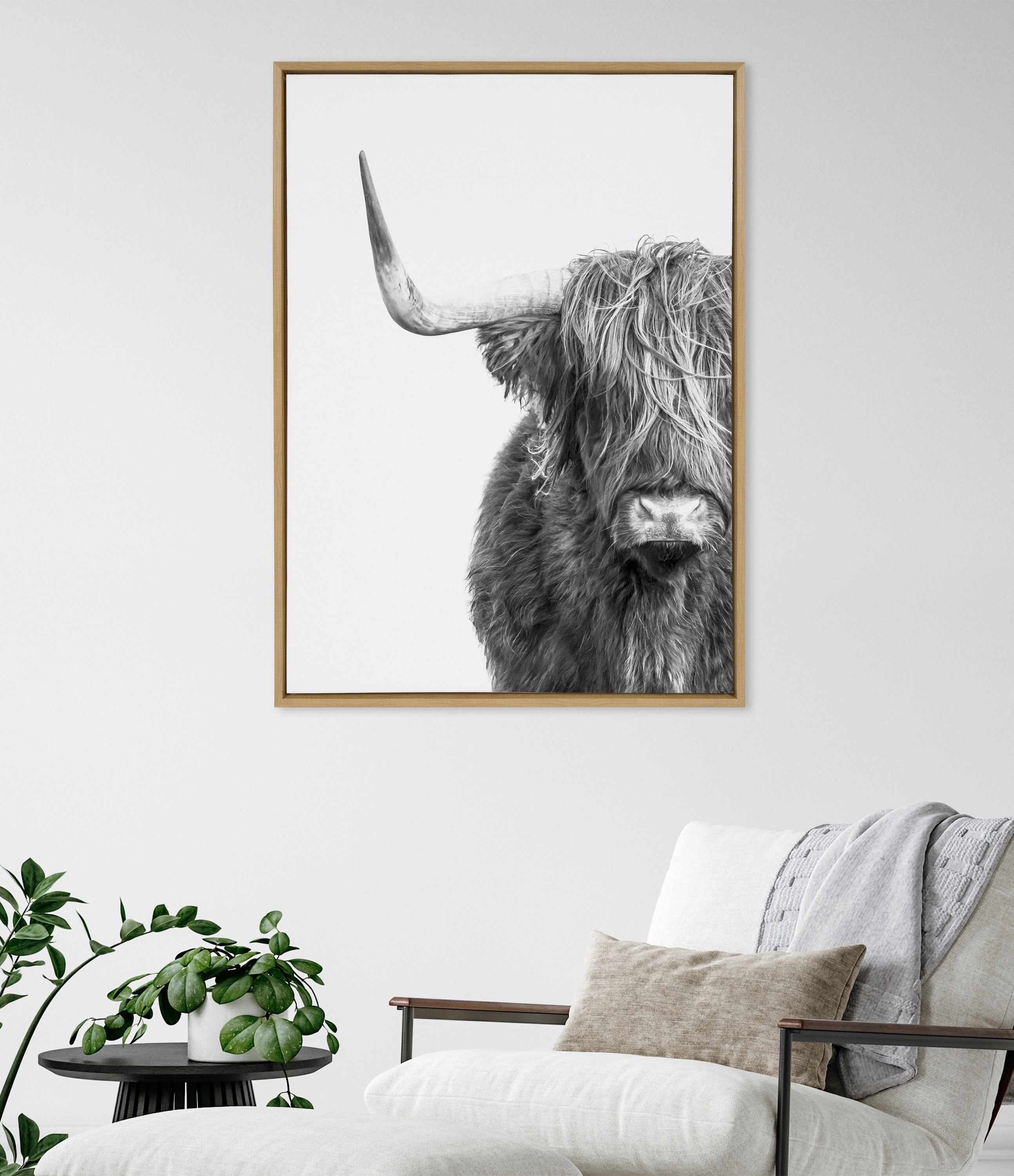 Sylvie B&W Highland Cow No. 1 Framed Canvas by Amy Peterson Art Studio