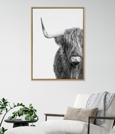 Sylvie B&W Highland Cow No. 1 Framed Canvas by Amy Peterson Art Studio