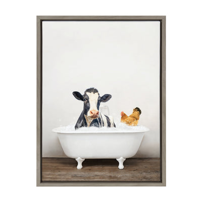 Sylvie Cow and Chicken in Rustic Bath Framed Canvas by kateandlaurel - product image 14 for Resin Society