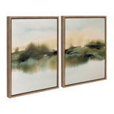 Framed canvas art set titled Sylvie Tranquil Meadows I and II by Amy Lighthall, showing calm natural scenes in a light polystyrene frame.