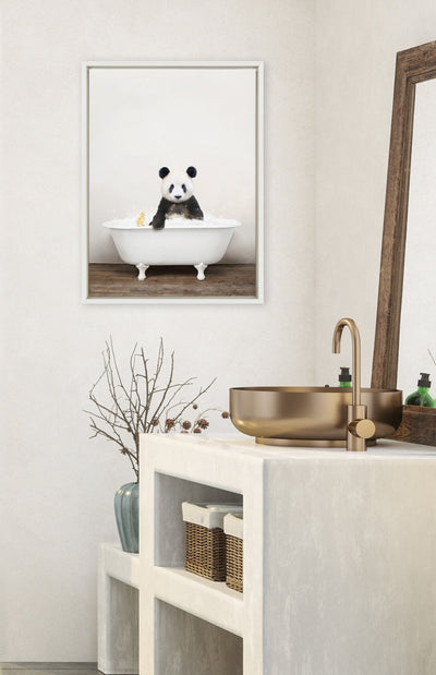 Sylvie Panda Waving in Rustic Bath Framed Canvas by kateandlaurel - product image 10 for Resin Society