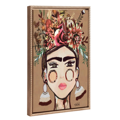 Sylvie Beaded Warm Frida framed portrait canvas with gold vintage beaded frame on wall