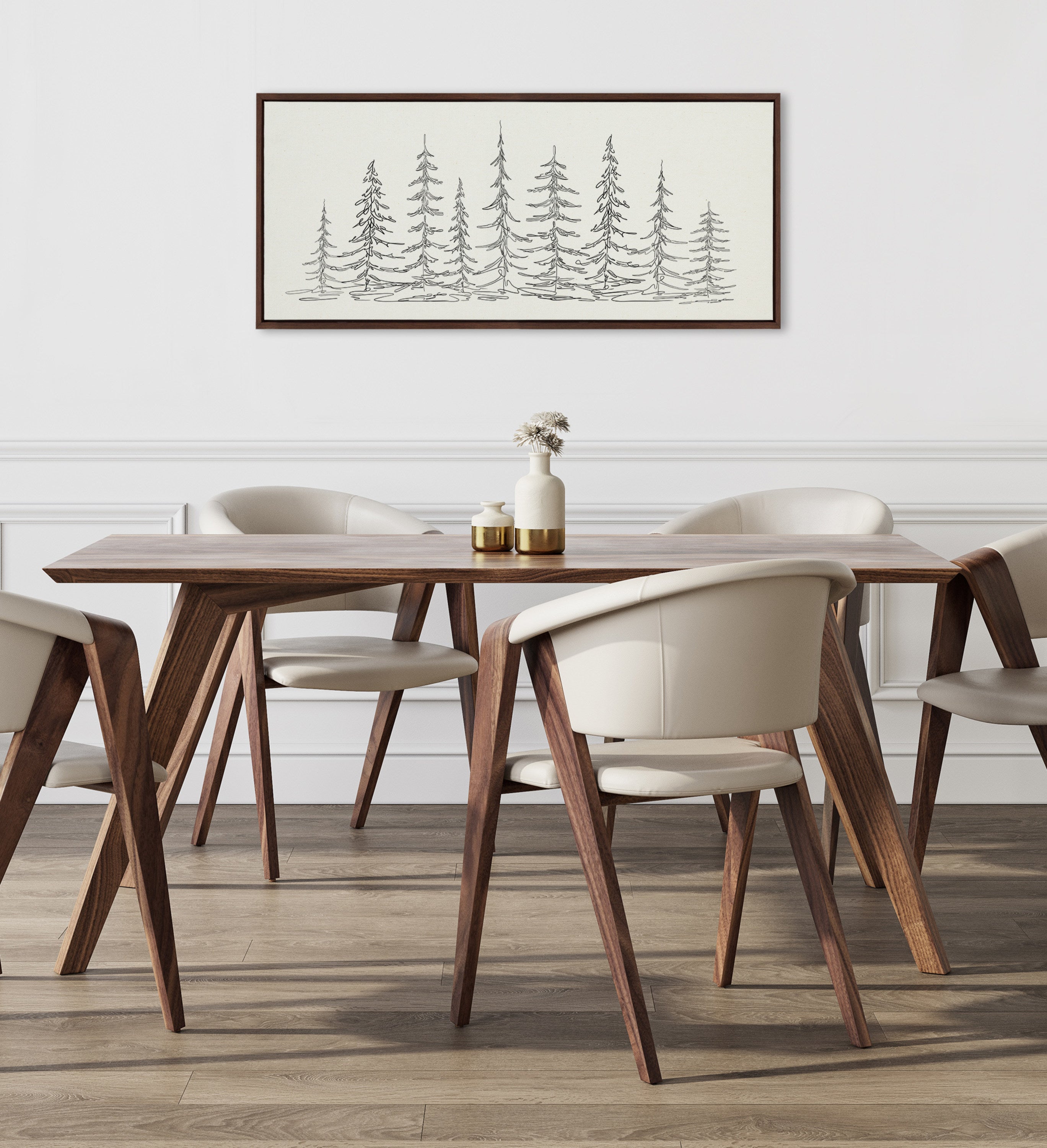 Sylvie Minimalist Evergreen Trees Sketch Framed Canvas