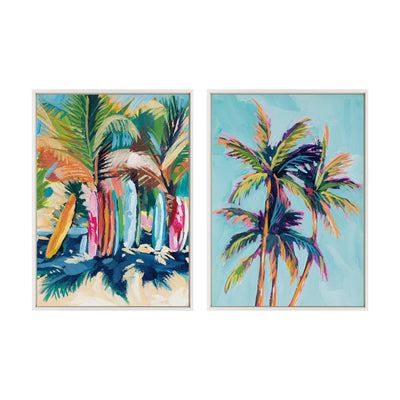 Sylvie Surf and Sand and Tropical Palms Study Framed Canvas Art Set by Rachel Christopoulos