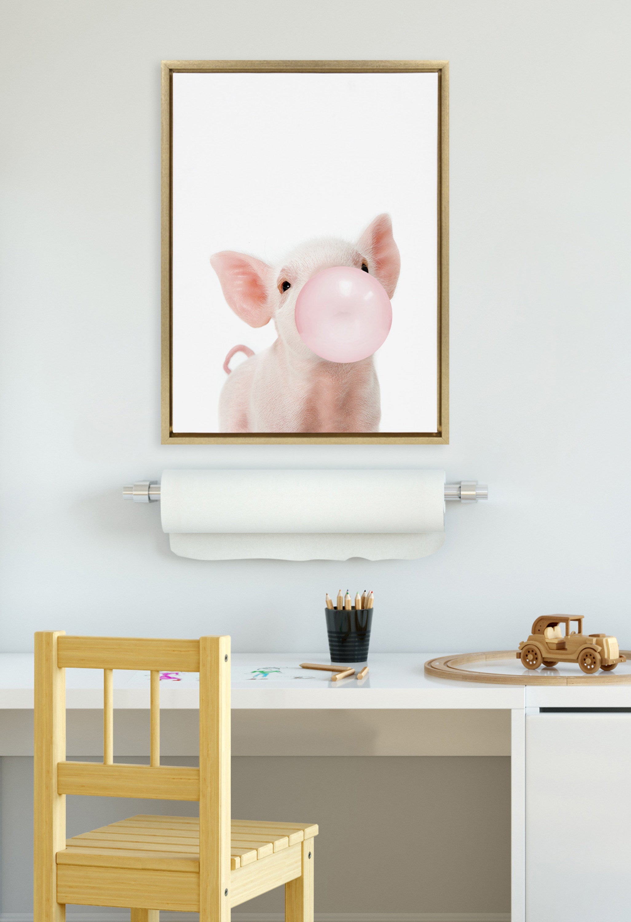 Sylvie Bubble Gum Piglet Framed Canvas by Amy Peterson Art Studio by kateandlaurel - product image 18 for Resin Society