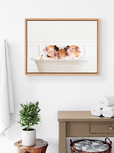 Sylvie Three Pigs In Bubble Bath Neutral Style Framed Canvas by kateandlaurel - product image 4 for Resin Society