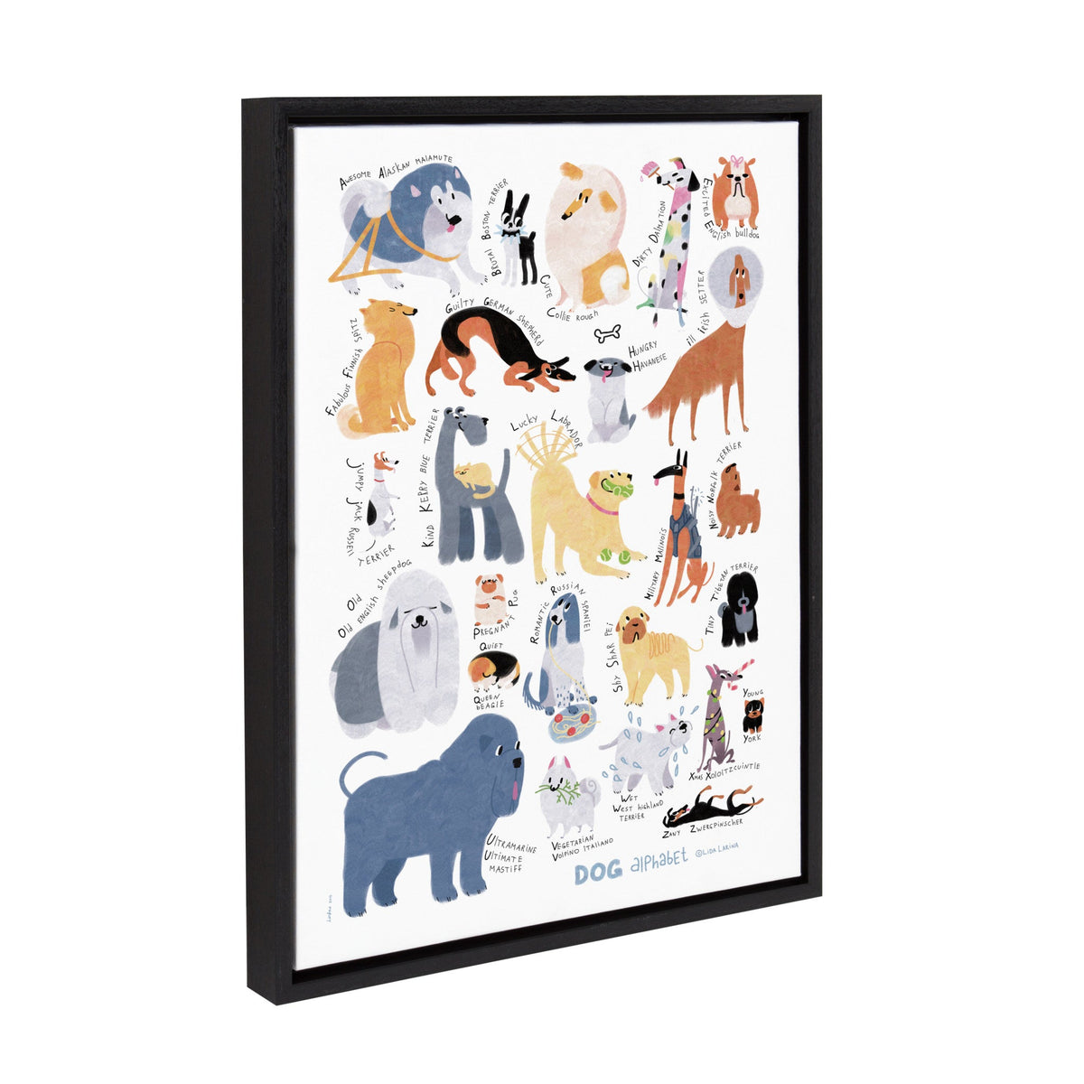 Sylvie Dog Alphabet Framed Canvas by Lida Larina by kateandlaurel - product image 2 for Resin Society