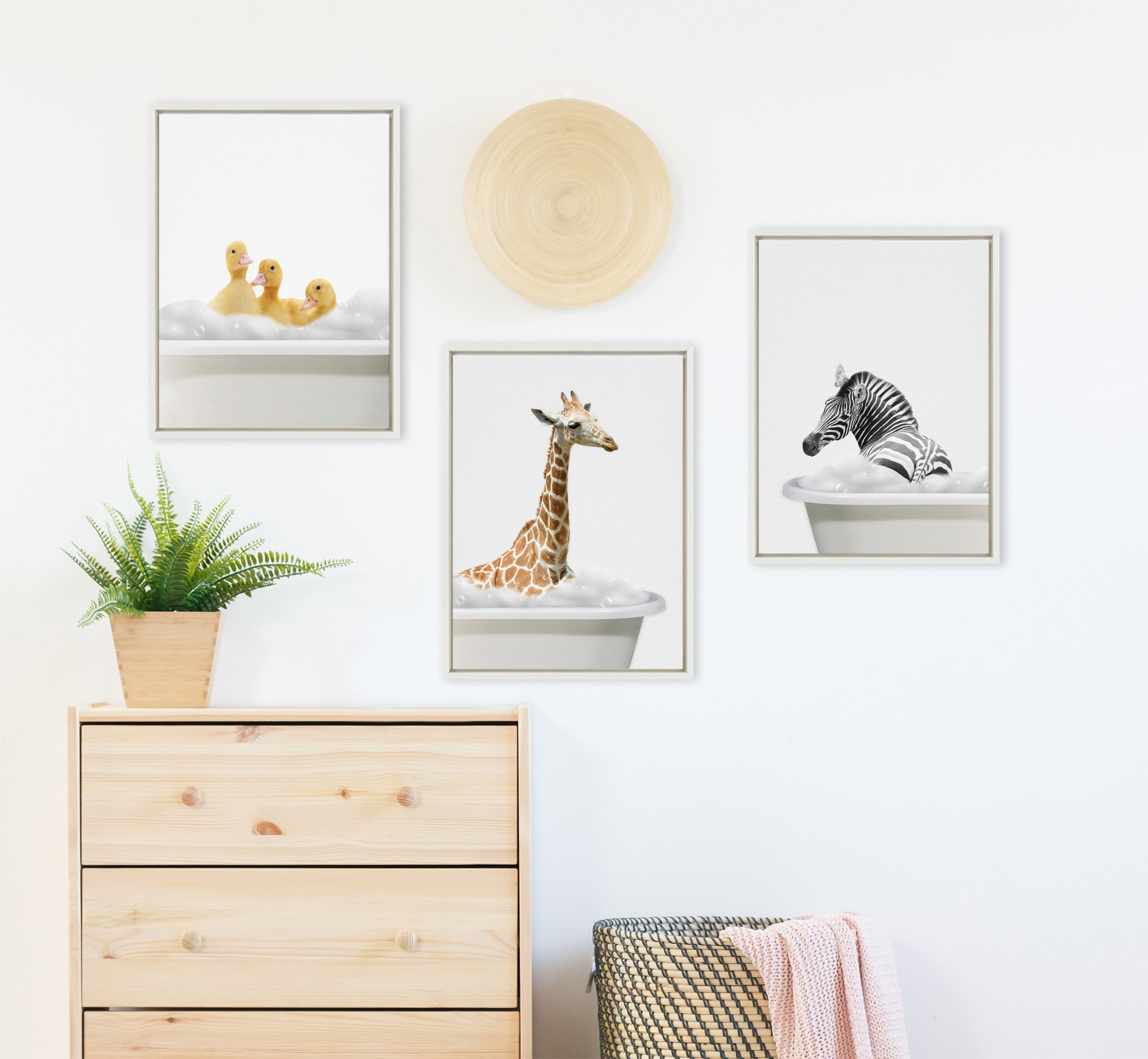 Sylvie Bathroom Bubble Bath 3 Ducks Framed Canvas by The Creative Bunch Studio