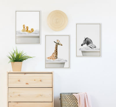 Sylvie Bathroom Bubble Bath 3 Ducks Framed Canvas by The Creative Bunch Studio