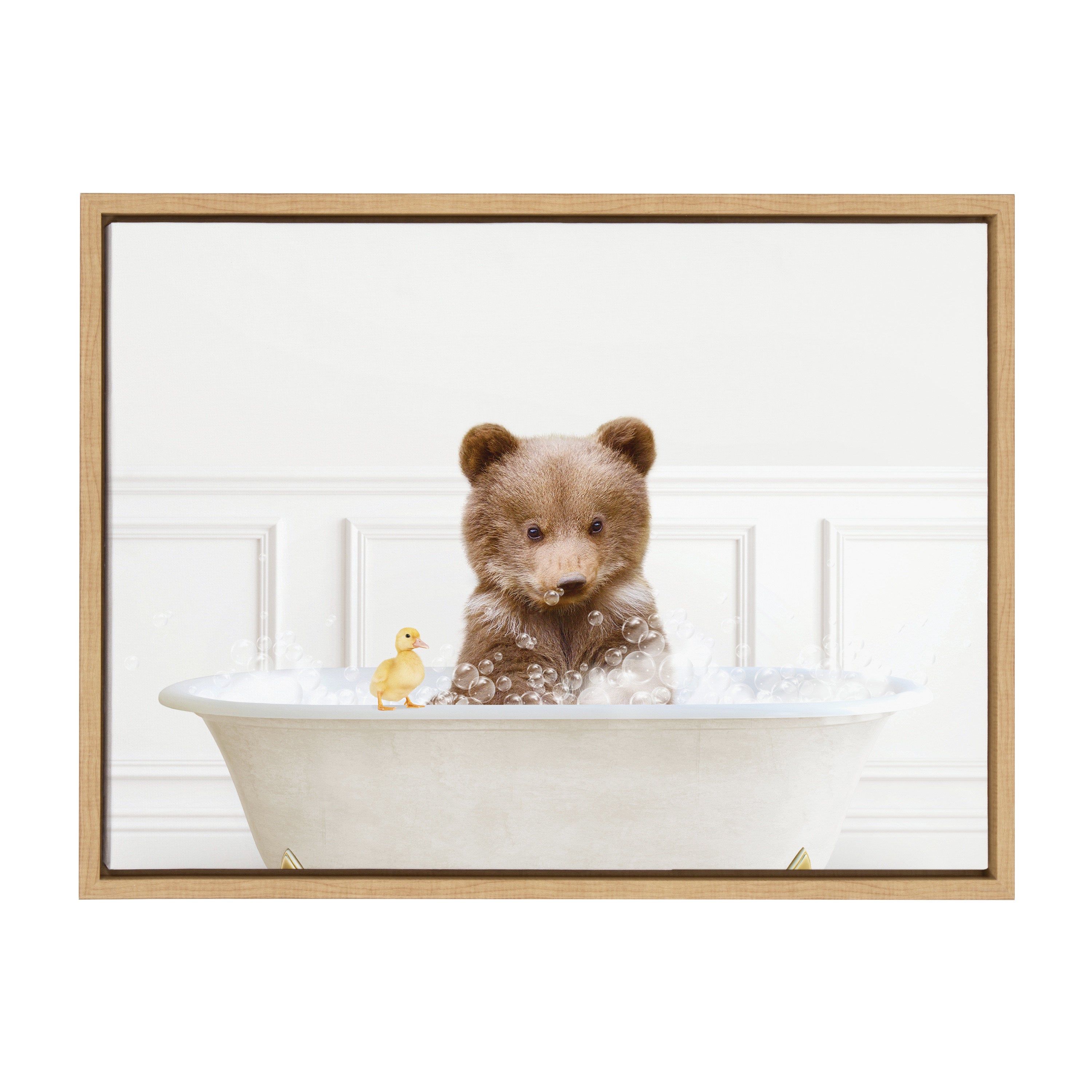 Sylvie Bear Cub In Bubble Bath Neutral Style Framed Canvas by kateandlaurel - product image 2 for Resin Society