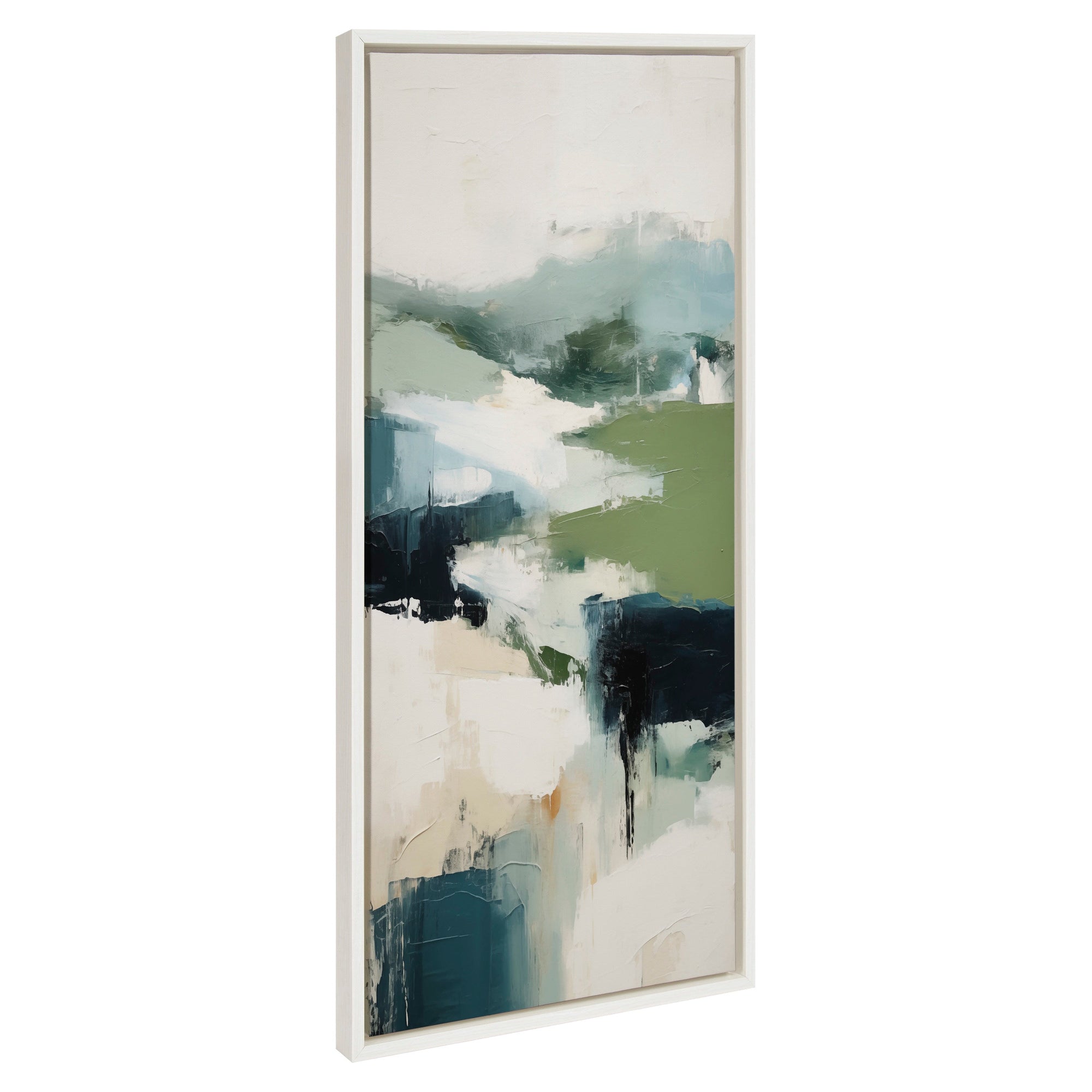 Sylvie Skyline II framed canvas art by Amy Lighthall showing abstract urban skyline in white polystyrene frame