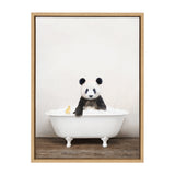 Sylvie Panda Waving in Rustic Bath Framed Canvas by kateandlaurel - product image 2 for Resin Society