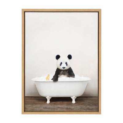 Sylvie Panda Waving in Rustic Bath Framed Canvas by kateandlaurel - product image 2 for Resin Society