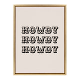 Framed canvas print with the word 'HOWDY' repeated three times in bold, black vintage western-style typography on a light beige background.