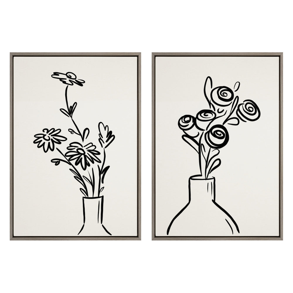 Sylvie Still Life Flowers in Vase Framed Canvas Set by The Creative by kateandlaurel - main product image for Resin Society