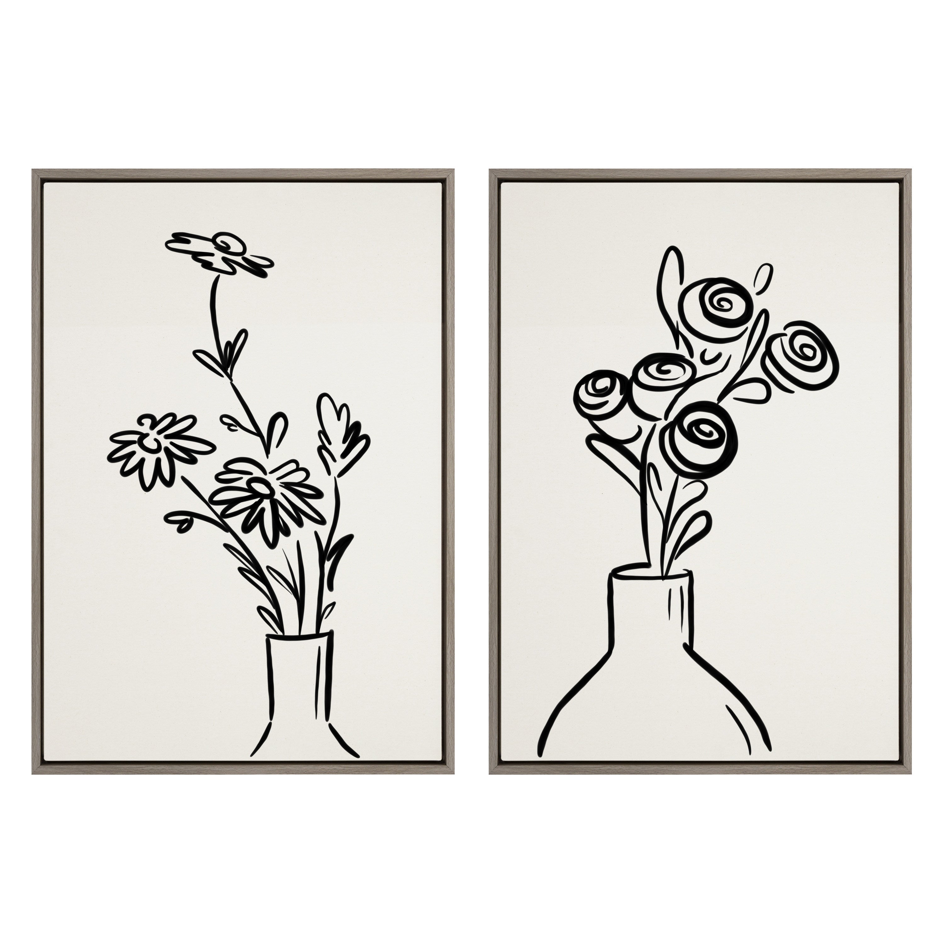 Sylvie Still Life Flowers in Vase Framed Canvas Set by The Creative by kateandlaurel - main product image for Resin Society