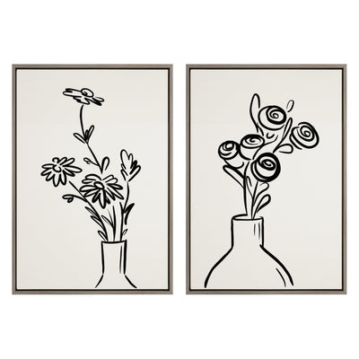 Sylvie Still Life Flowers in Vase Framed Canvas Set by The Creative by kateandlaurel - main product image for Resin Society