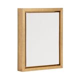 Rectangular blank white canvas with a medium-width light brown wooden frame shown from a slightly angled front view.