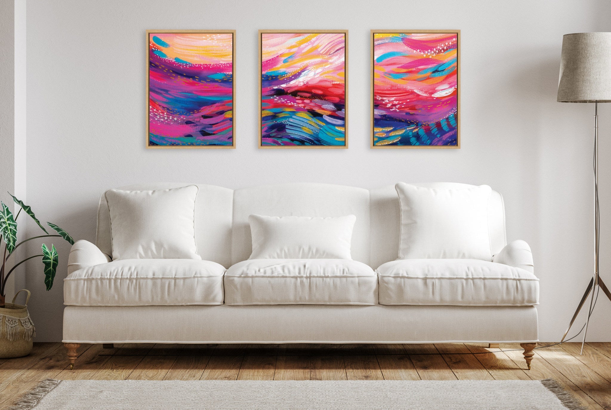 Sylvie EV Brush Strokes 90 A, B and C Framed Canvas Art Set by Jessi Raulet