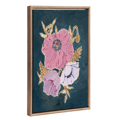 Sylvie Beaded Three Purple Poppies Framed Canvas featuring vibrant purple poppies in a vintage beaded gold frame