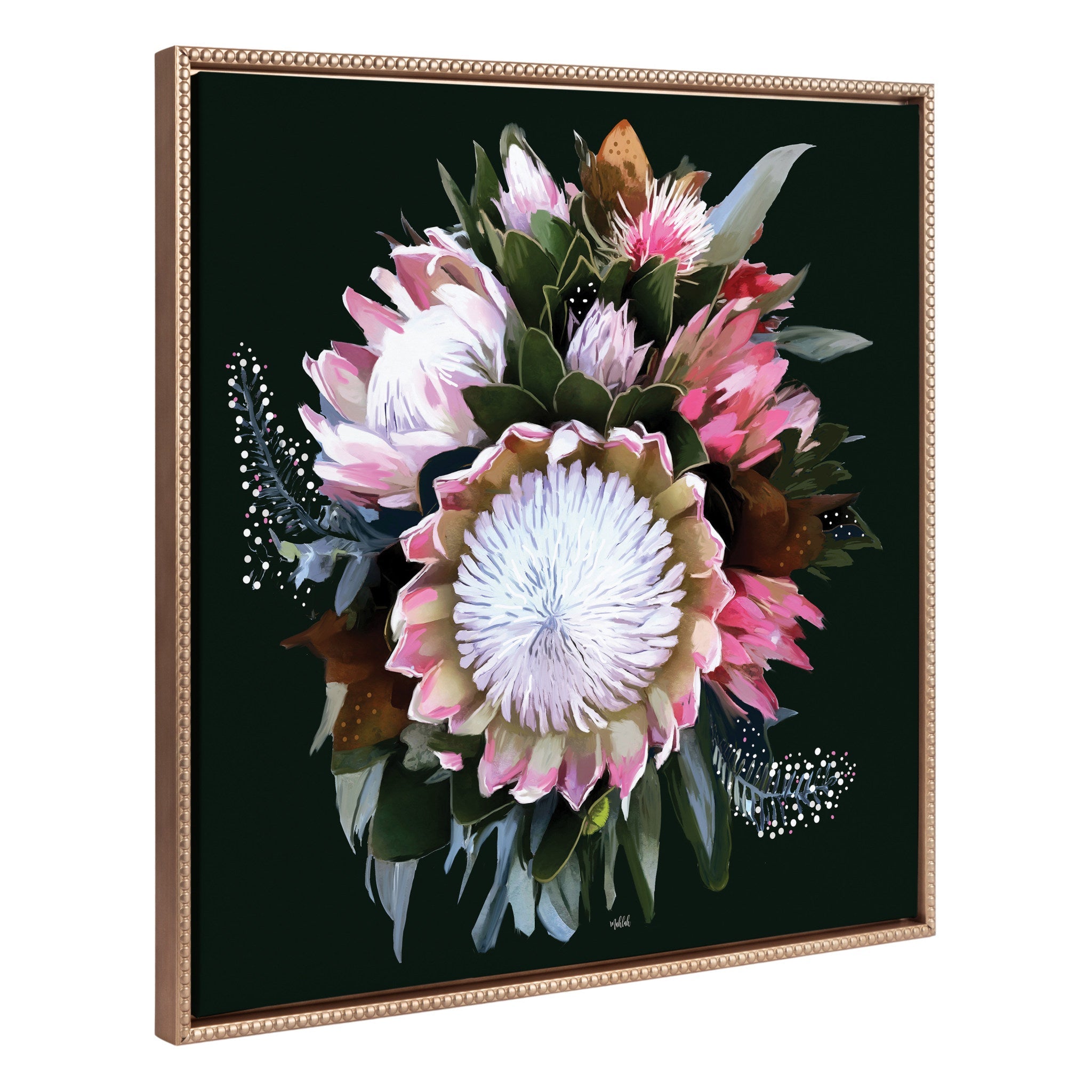 Sylvie Beaded Peninsula Wild Flower framed canvas art showing a floral bouquet in a gold beaded frame