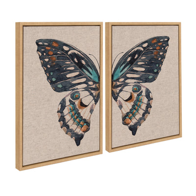 Sylvie Boho Butterfly Watercolor Diptych Neutral Linen Framed Canvas Art Set by The Creative Bunch Studio by kateandlaurel