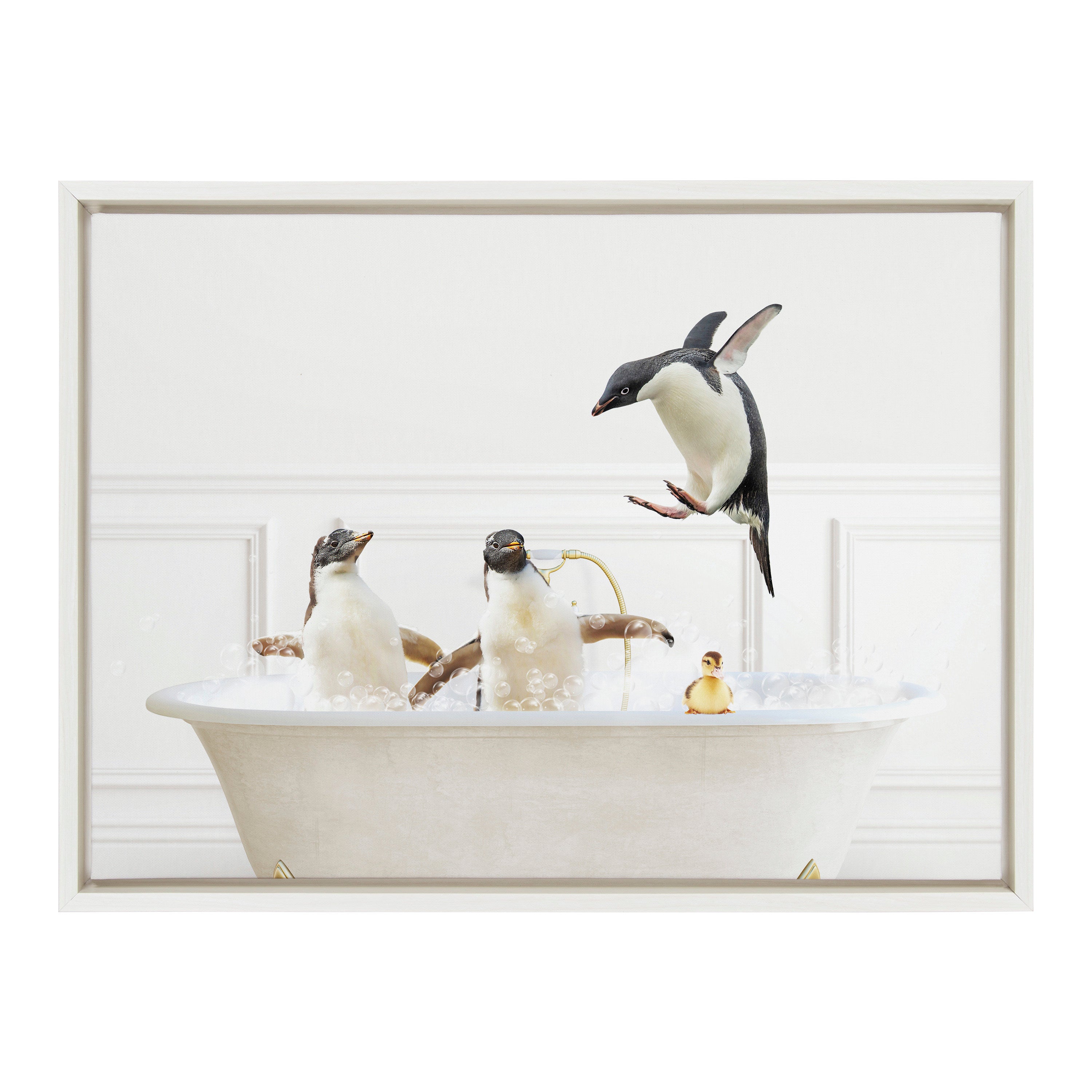 Sylvie Penguins In Bubble Bath Neutral Style Framed Canvas by kateandlaurel - product image 8 for Resin Society