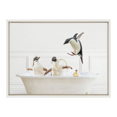 Sylvie Penguins In Bubble Bath Neutral Style Framed Canvas by kateandlaurel - product image 8 for Resin Society