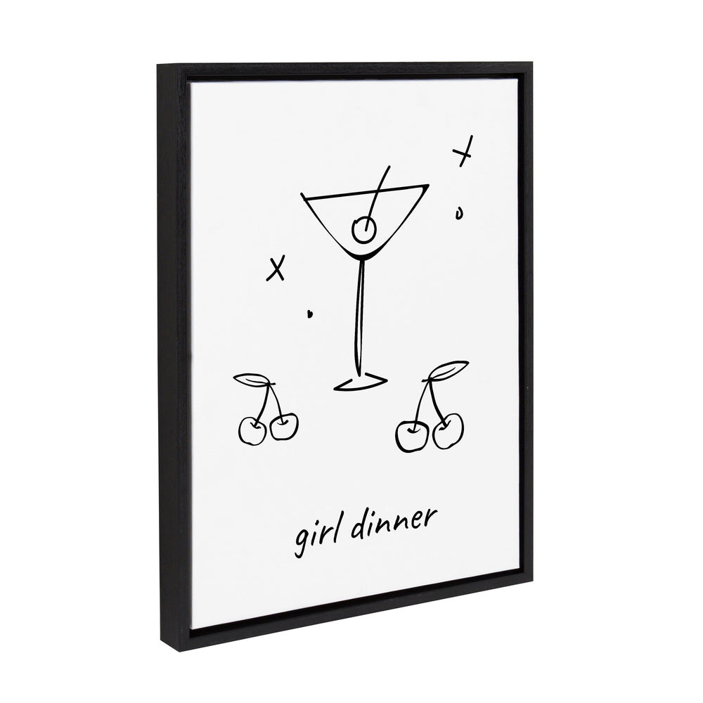 Sylvie Girl Dinner framed canvas art showing a martini glass design with pink and gold tones.