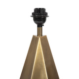 Marcedes table lamp base featuring a tapered brass geometric shape with a black socket on top for a light bulb attachment.