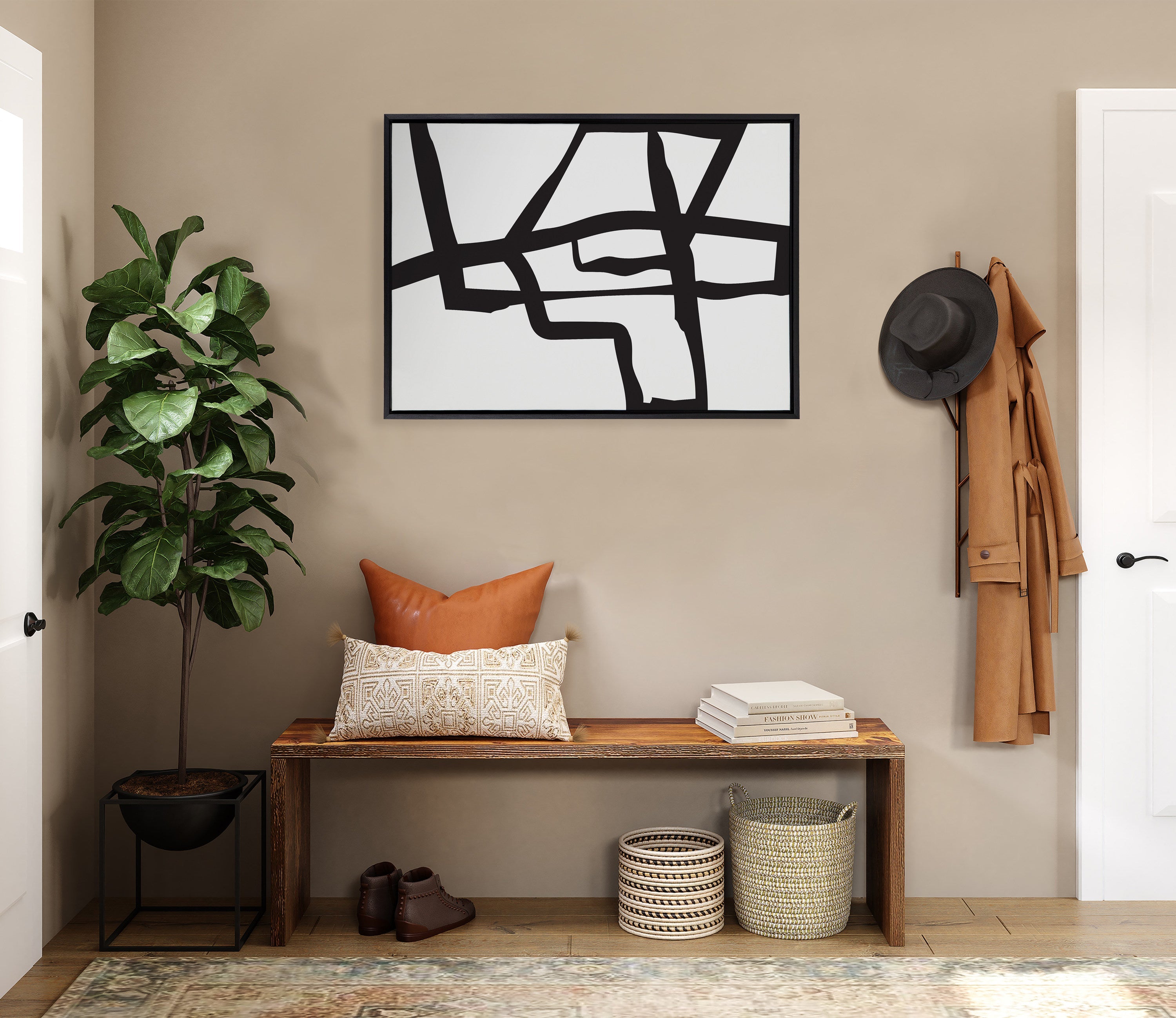 Sylvie Bold Sophisticated Abstract Black Stroke Framed Canvas by kateandlaurel - product image 10 for Resin Society