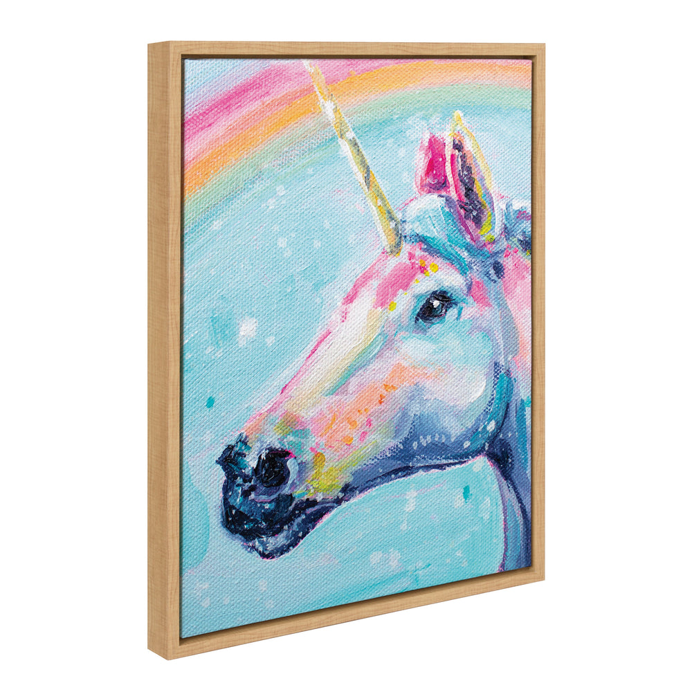Framed canvas art titled 'Sylvie Do You Believe in Magic' featuring colorful abstract shapes by Rachel Christopoulos