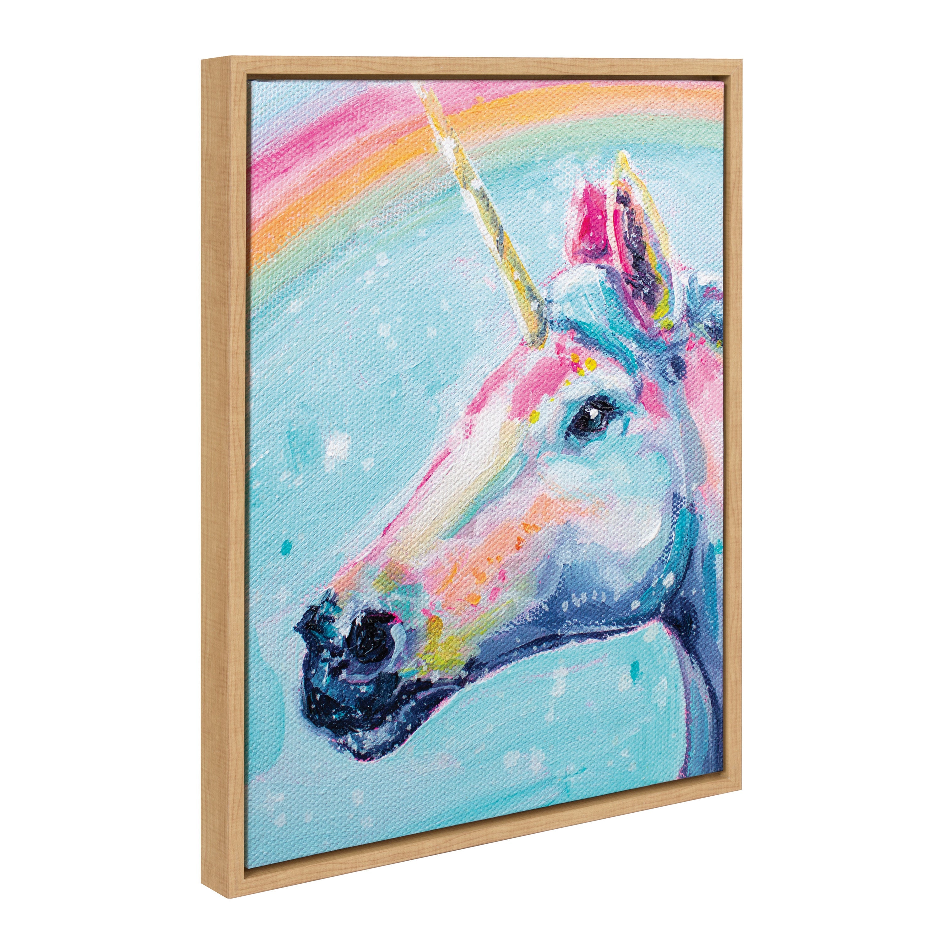Framed canvas art titled 'Sylvie Do You Believe in Magic' featuring colorful abstract shapes by Rachel Christopoulos