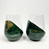 Set of 2 resin coated entertaining glasses with colorful resin swirls by Lynn & Liana Designs
