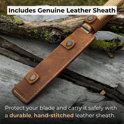 Japanese Style Hand Saw with ash wood handle and leather sheath