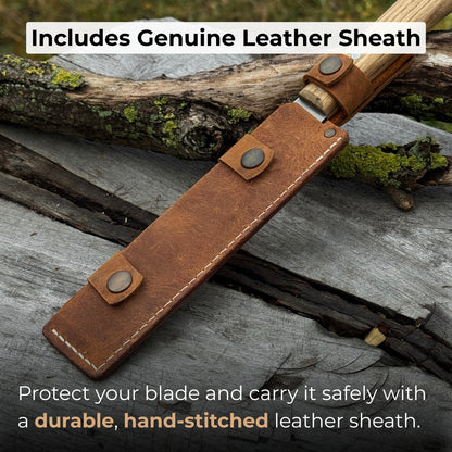 Japanese Style Hand Saw with ash wood handle and leather sheath