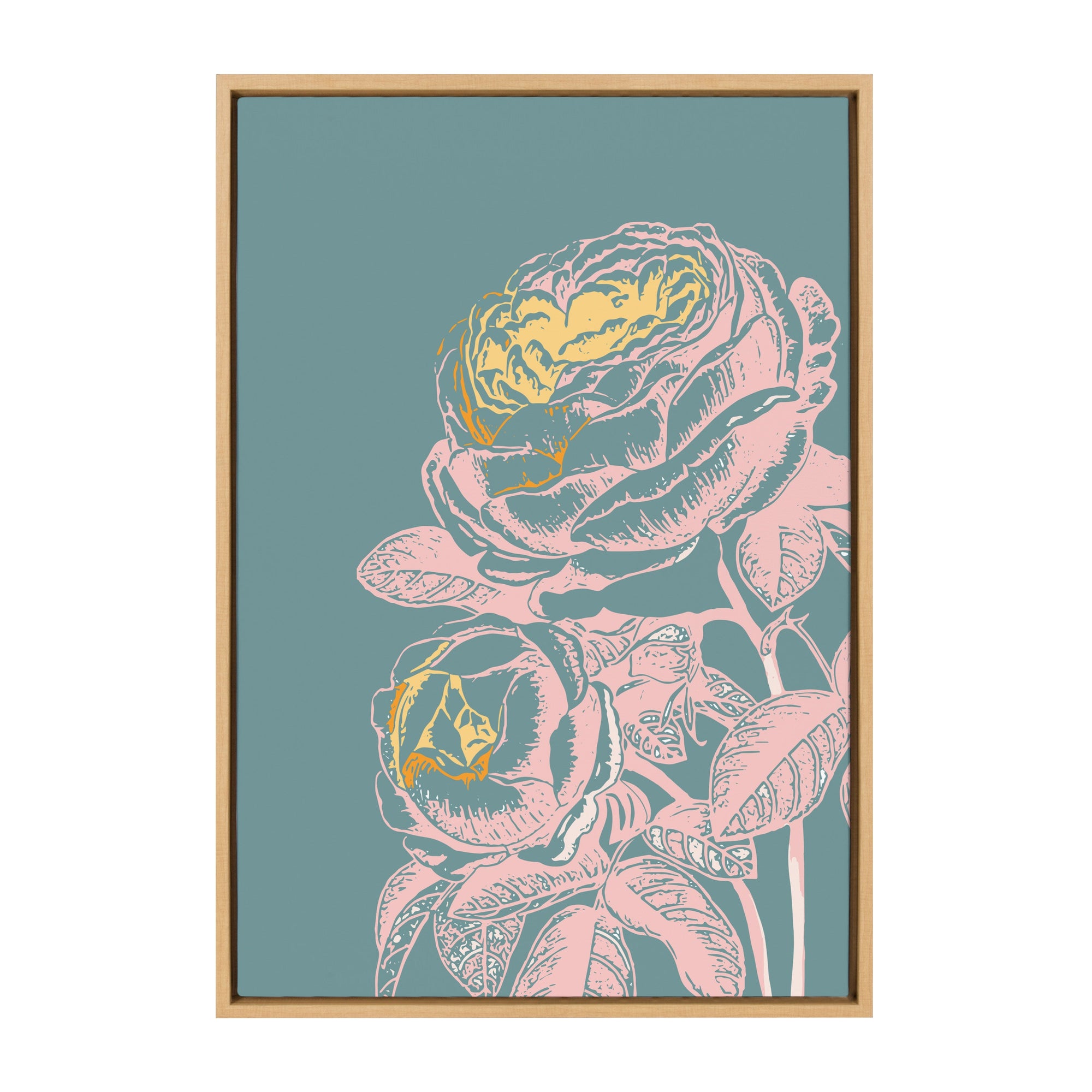 Sylvie Floral in Teal Framed Canvas by kateandlaurel - main product image for Resin Society