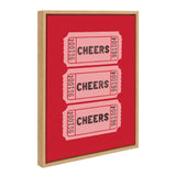Sylvie Cheers Pink Red Ticket framed canvas featuring bold pink and red ticket design in gallery wrap with a lightweight frame