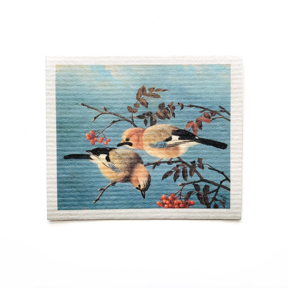 Jays Swedish Dishcloth with bird artwork by Ferdinand von Wright